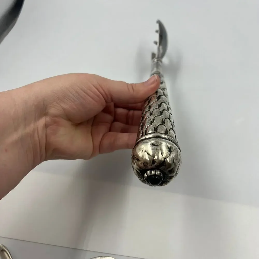 Vintage Silver Plated Salad‎ Serving Fork Scoop True MidCentury Modern MCM